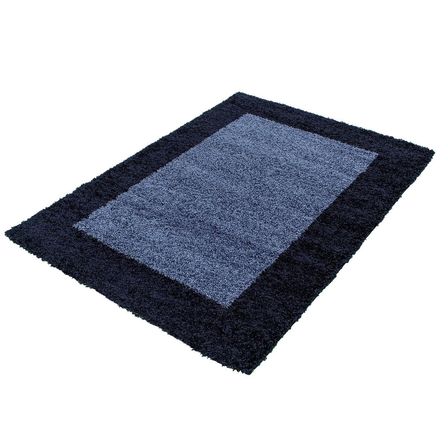 Hochflor Langflor Wohnzimmer Shaggy Teppich 2 Farbig Florhöhe 3cm Navy Blau