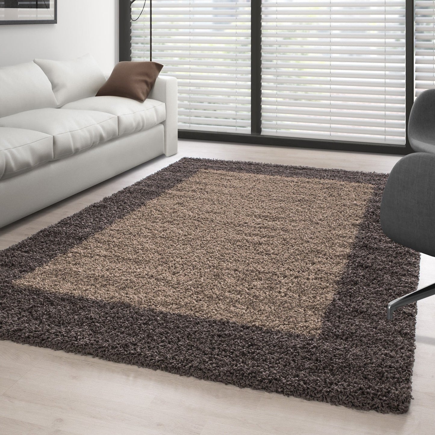 Hochflor Langflor Wohnzimmer Shaggy Teppich 2 Farbig Florhöhe 3cm Taupe Mocca