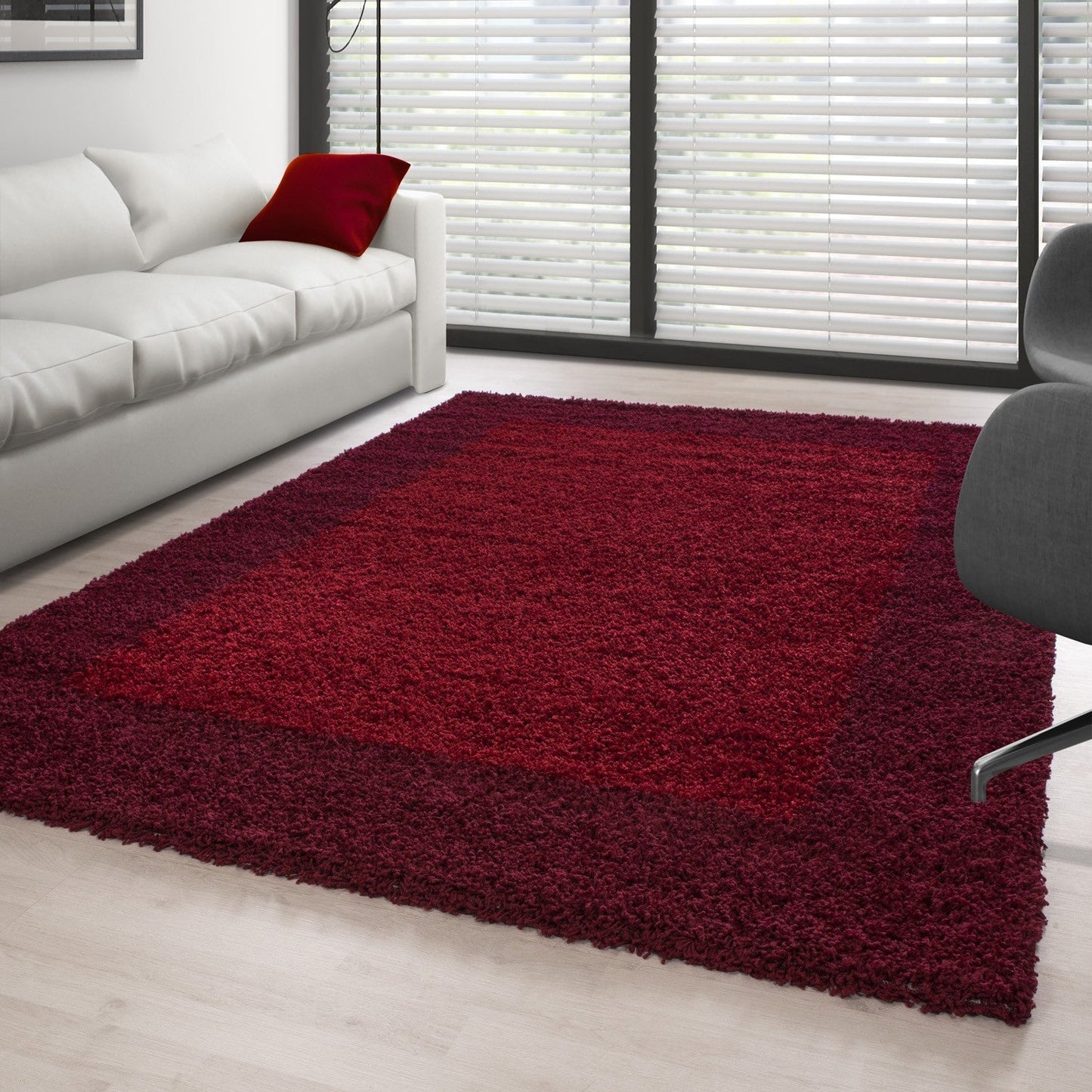 Hochflor Langflor Wohnzimmer Shaggy Teppich 2 Farbig Rot und Bordeaux