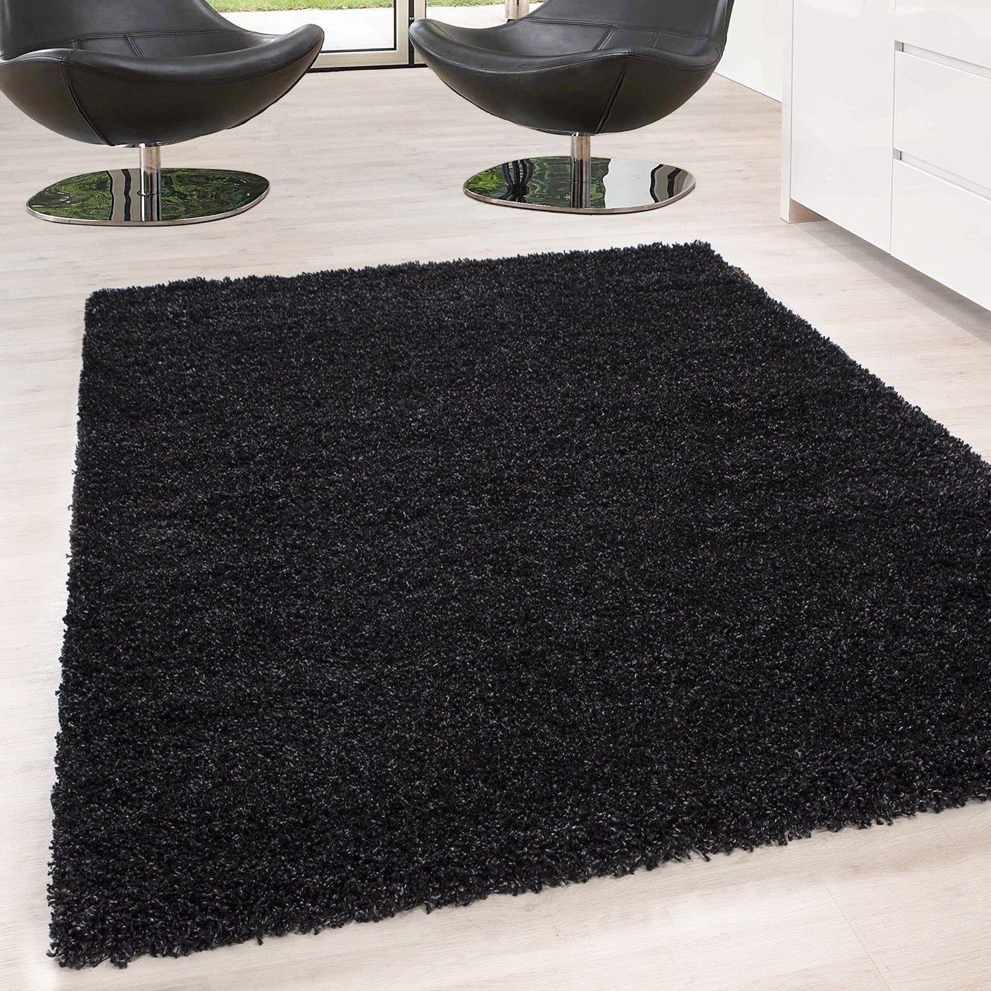 Hochflor Langflor Wohnzimmer Shaggy Teppich Unifarbe Florhöhe 5cm Anthrazit