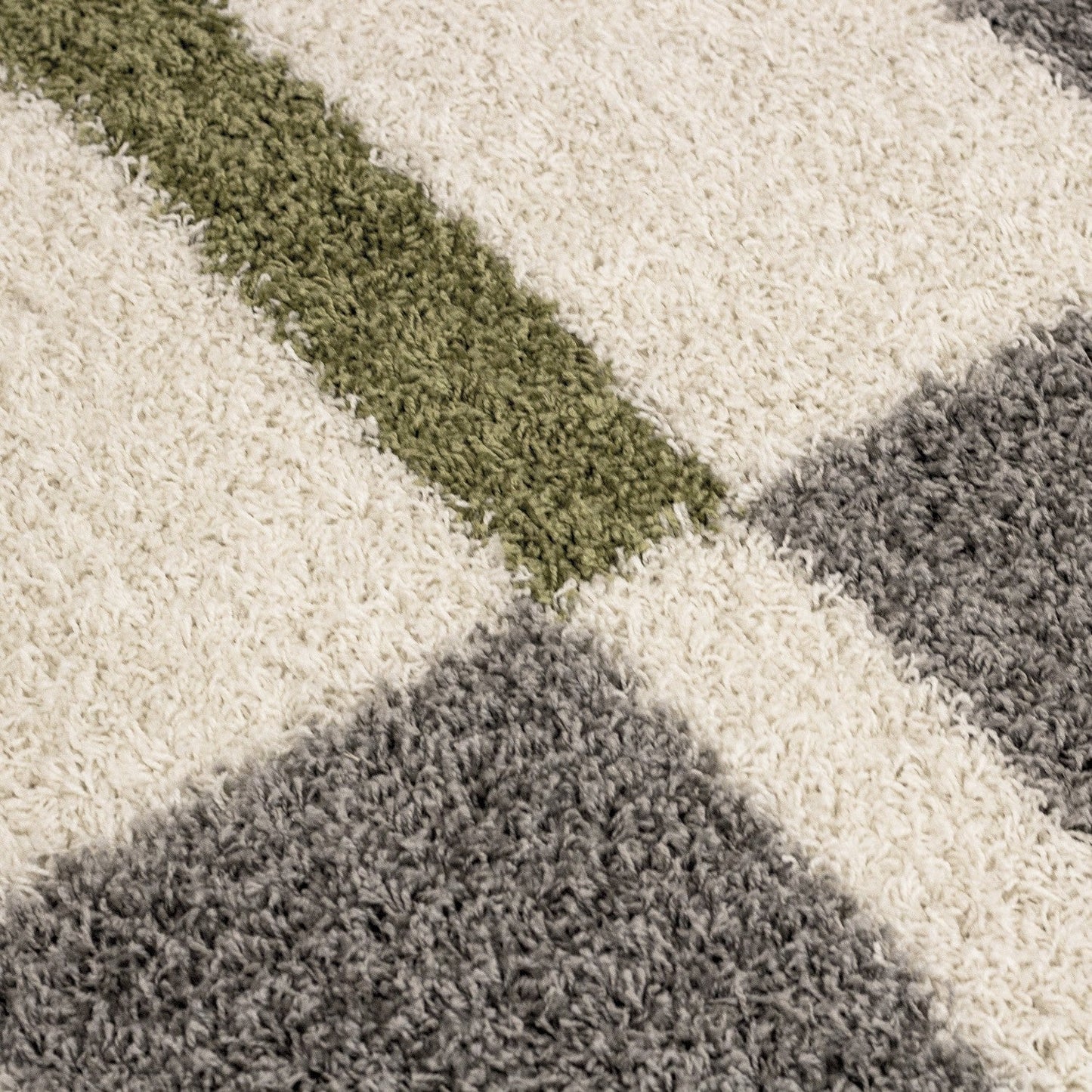 Hochflor Langflor Wohnzimmer Shaggy Teppich Florhöhe 3cm Grau-Weiss-Grün