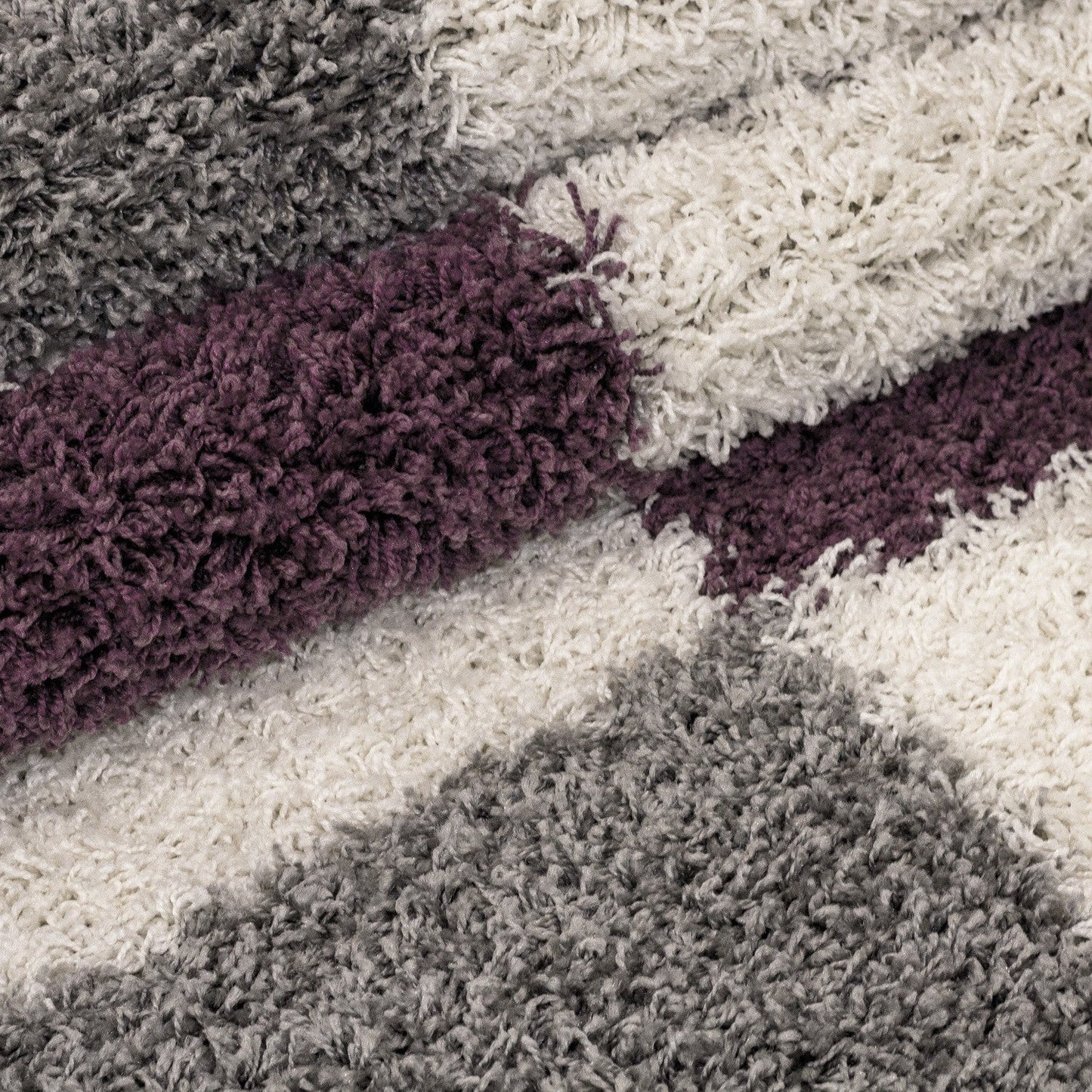 Hochflor Langflor Wohnzimmer Shaggy Teppich Florhöhe 3cm Grau-Weiss-Lila