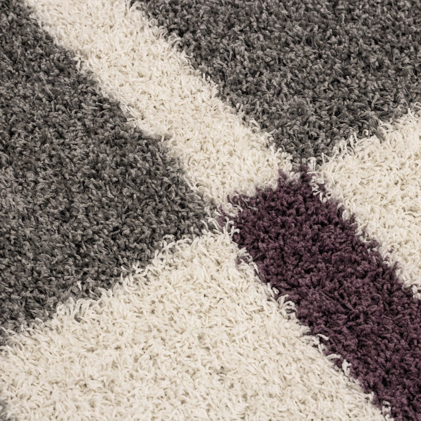 Hochflor Langflor Wohnzimmer Shaggy Teppich Florhöhe 3cm Grau-Weiss-Lila