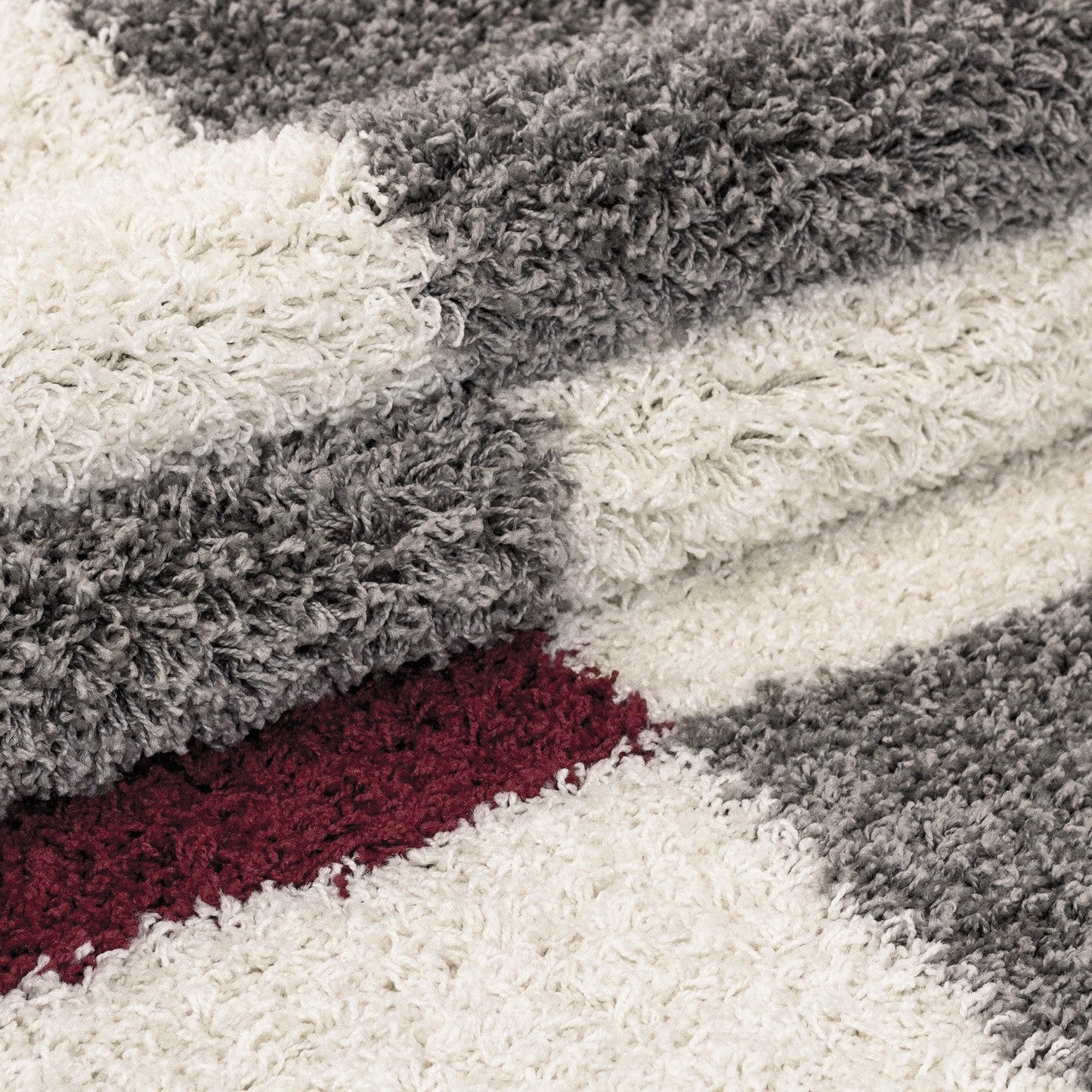 Hochflor Langflor Wohnzimmer Shaggy Teppich Florhöhe 3cm Grau-Weiss-Rot