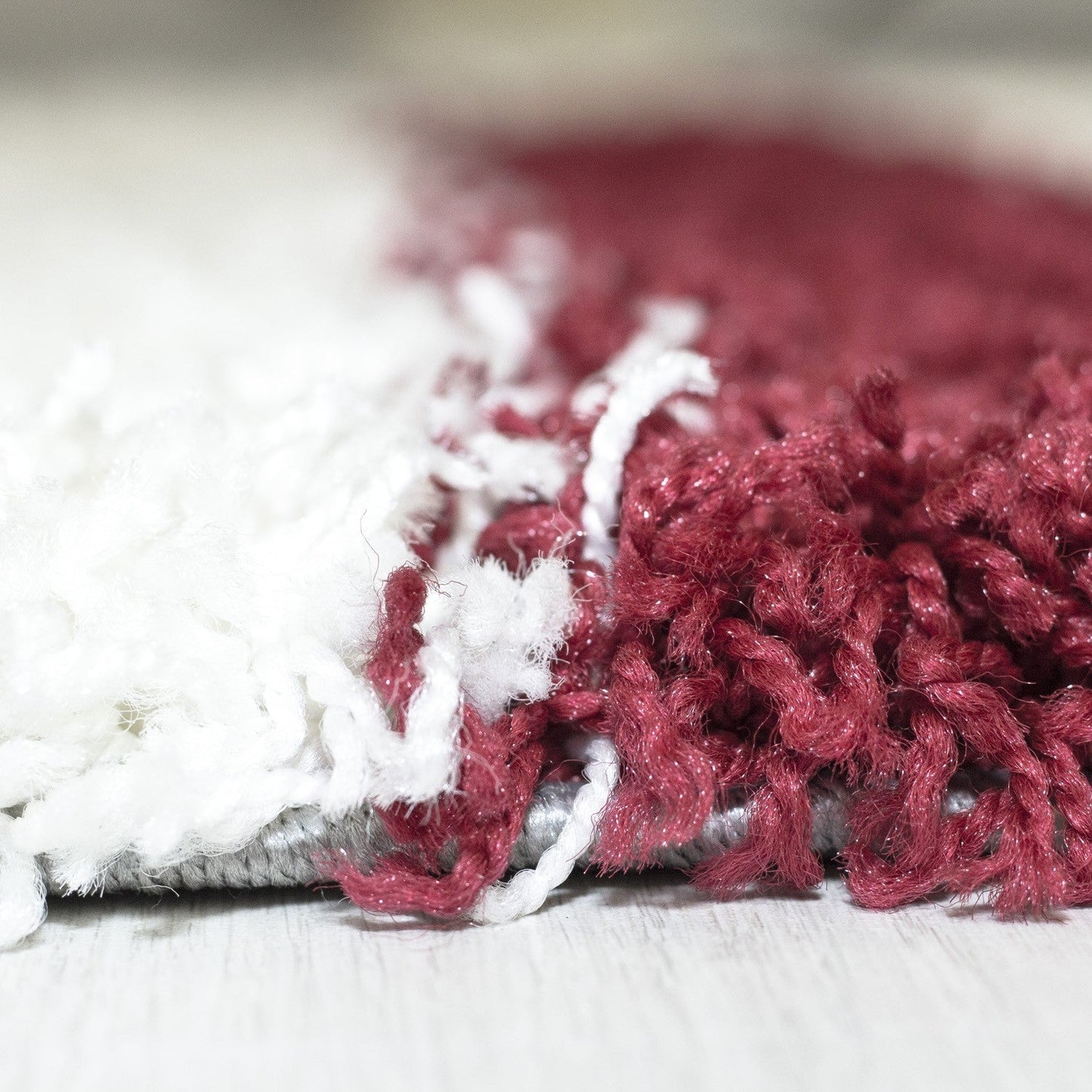 Hochflor Langflor Wohnzimmer Shaggy Teppich Florhöhe 3cm Grau-Weiss-Rot