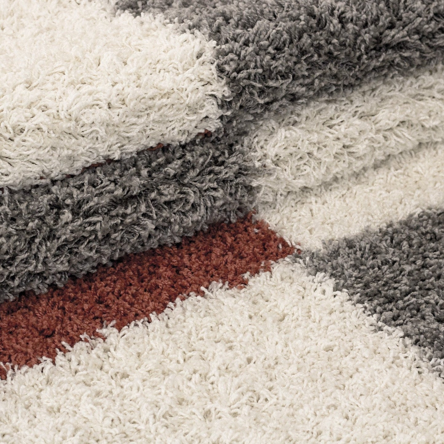 Hochflor Langflor Wohnzimmer Shaggy Teppich Florhöhe 3cm Grau-Weiss-Terrakotta