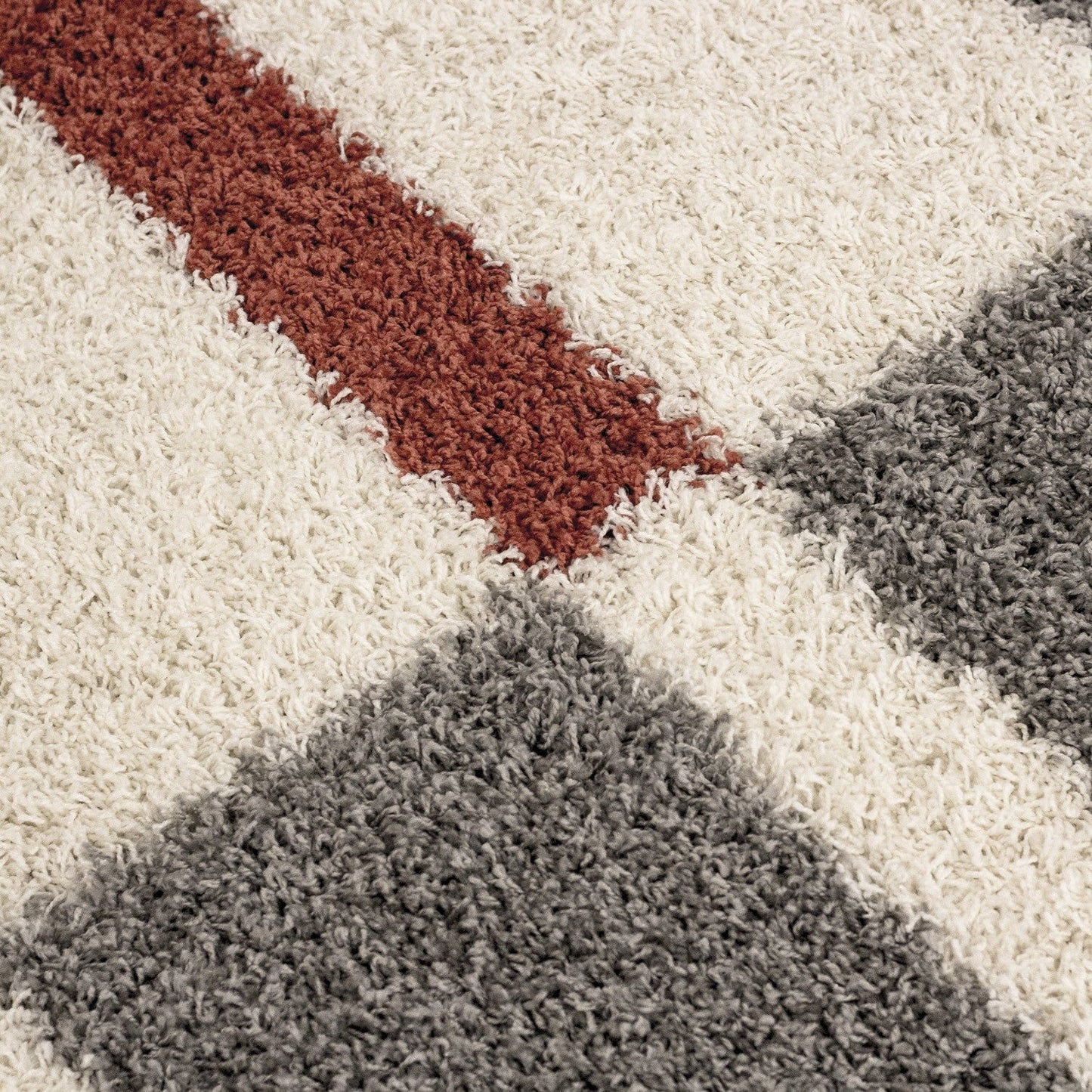 Hochflor Langflor Wohnzimmer Shaggy Teppich Florhöhe 3cm Grau-Weiss-Terrakotta