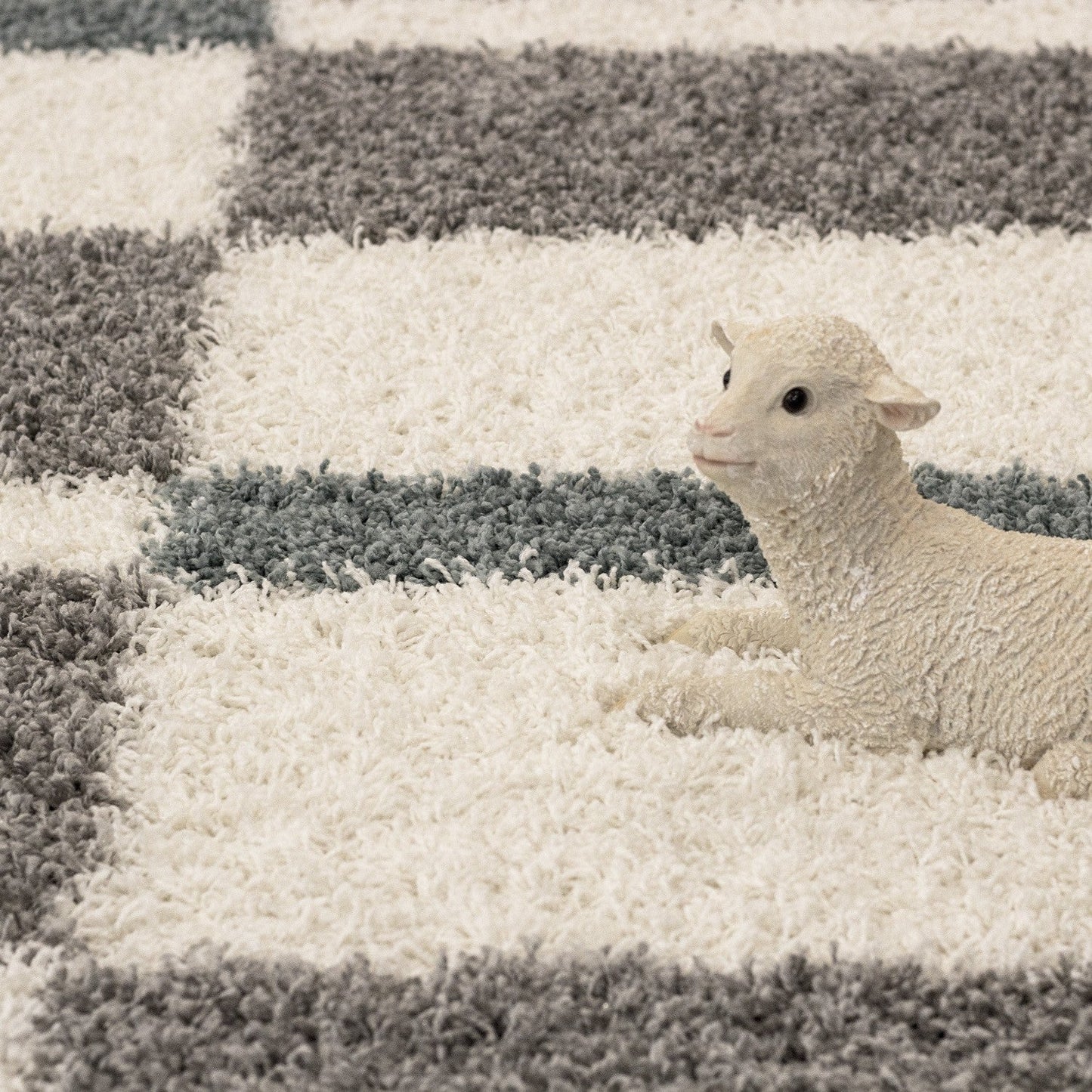Hochflor Langflor Wohnzimmer Shaggy Teppich Florhöhe 3cm Grau-Weiss-Türkis