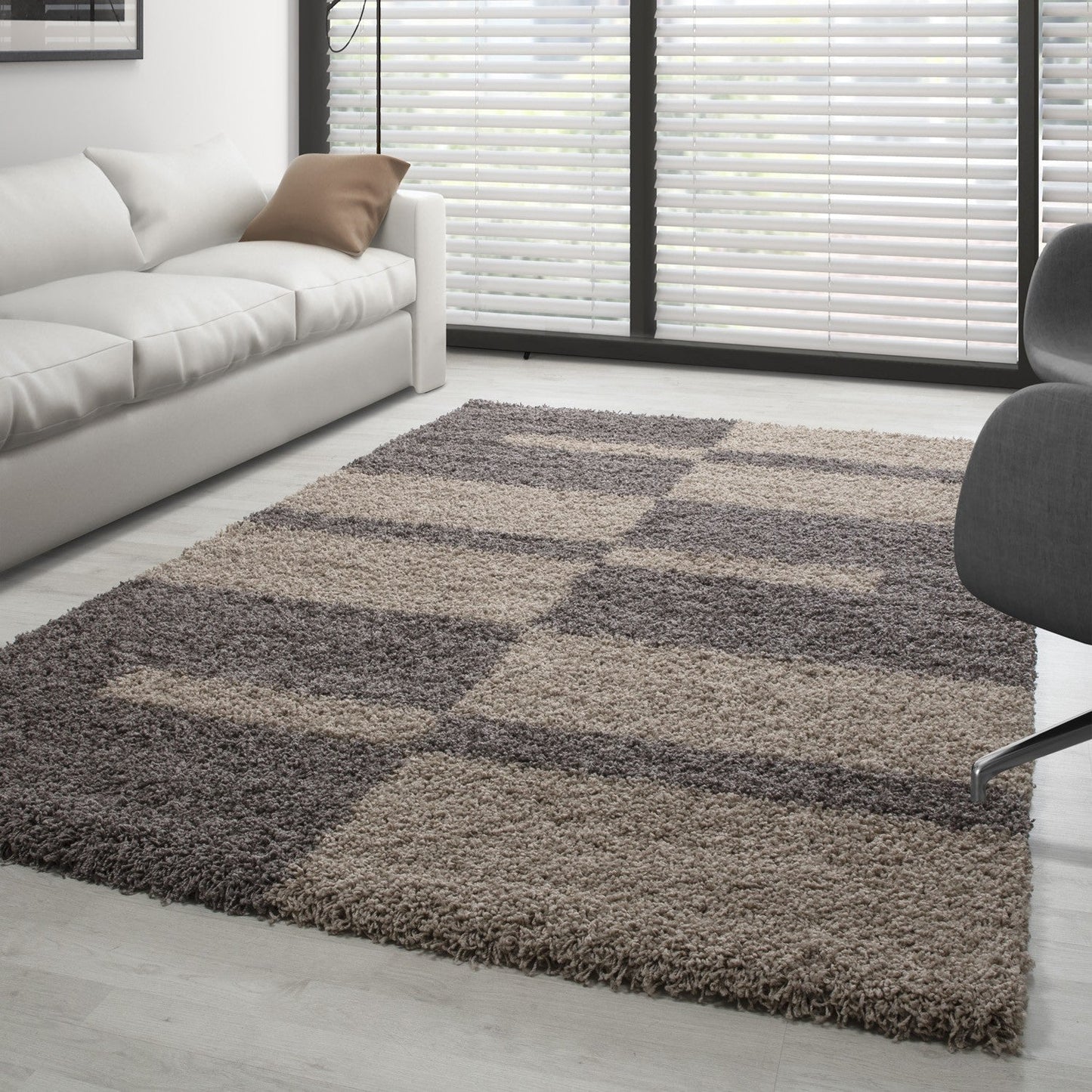 Hochflor Langflor Wohnzimmer günstig Shaggy Teppich Florhöhe 3cm Taupe-Beige