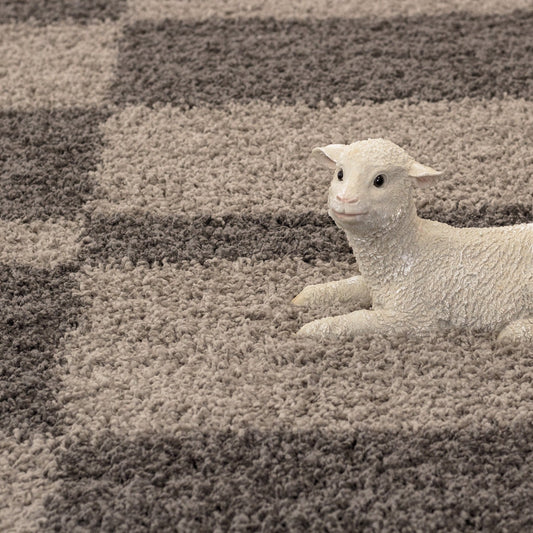 Hochflor Langflor Wohnzimmer günstig Shaggy Teppich Florhöhe 3cm Taupe-Beige