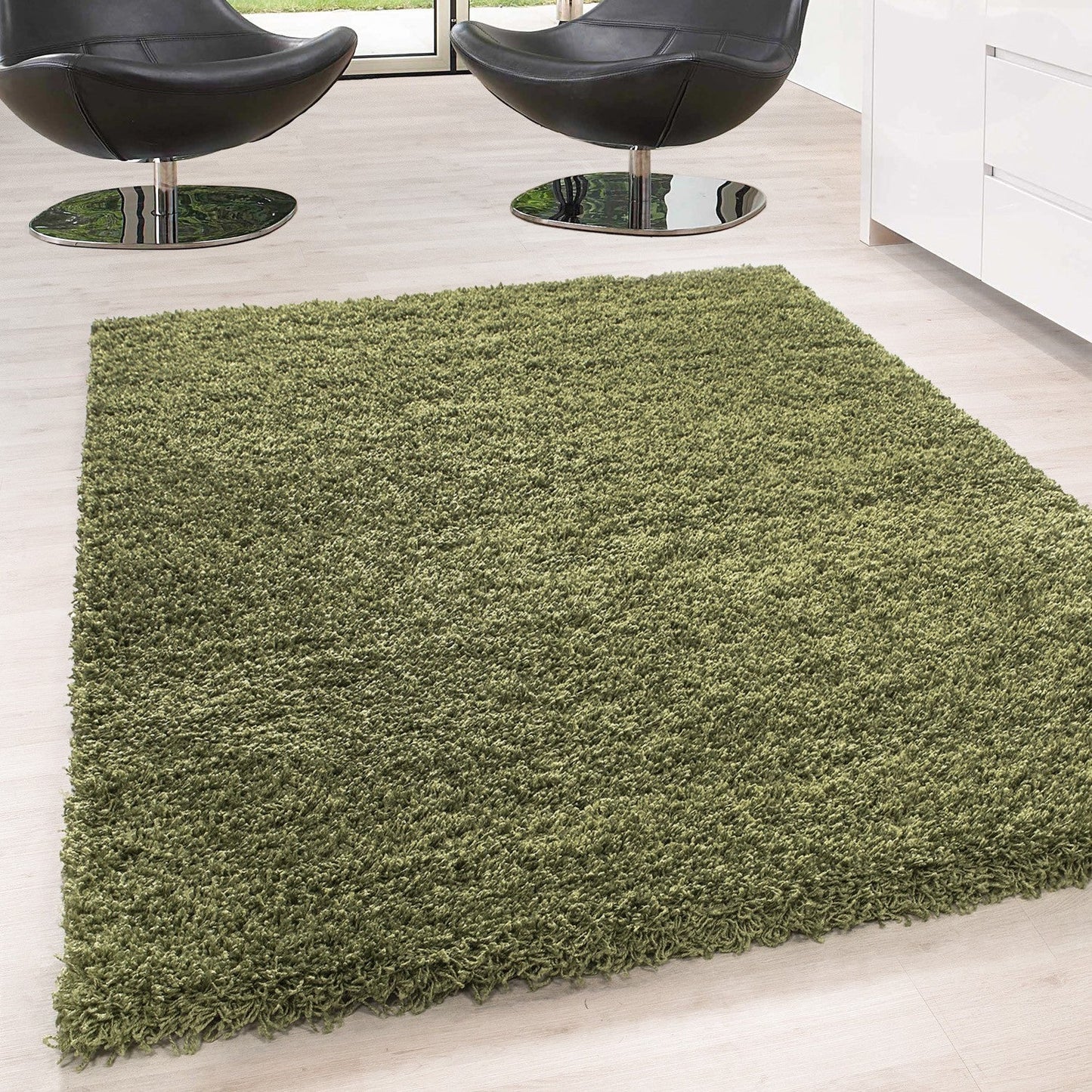 Hochflor Langflor Wohnzimmer DREAM Shaggy Teppich Unifarbe Florhöhe 5cm Grün