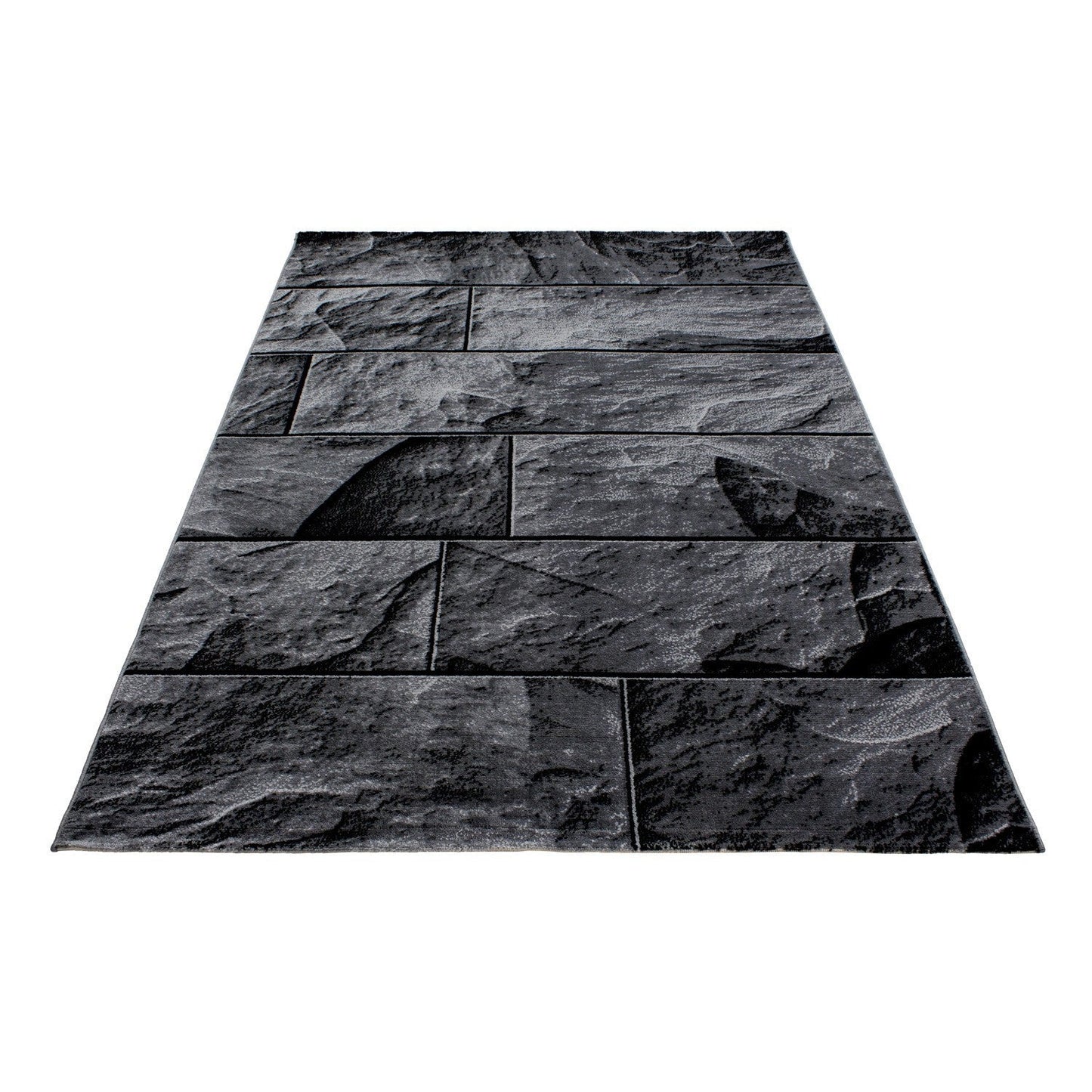 Moderner Designer Wohnzimmer Teppich mit Steinmotiv PARMA 9250 Schwarz-Grau