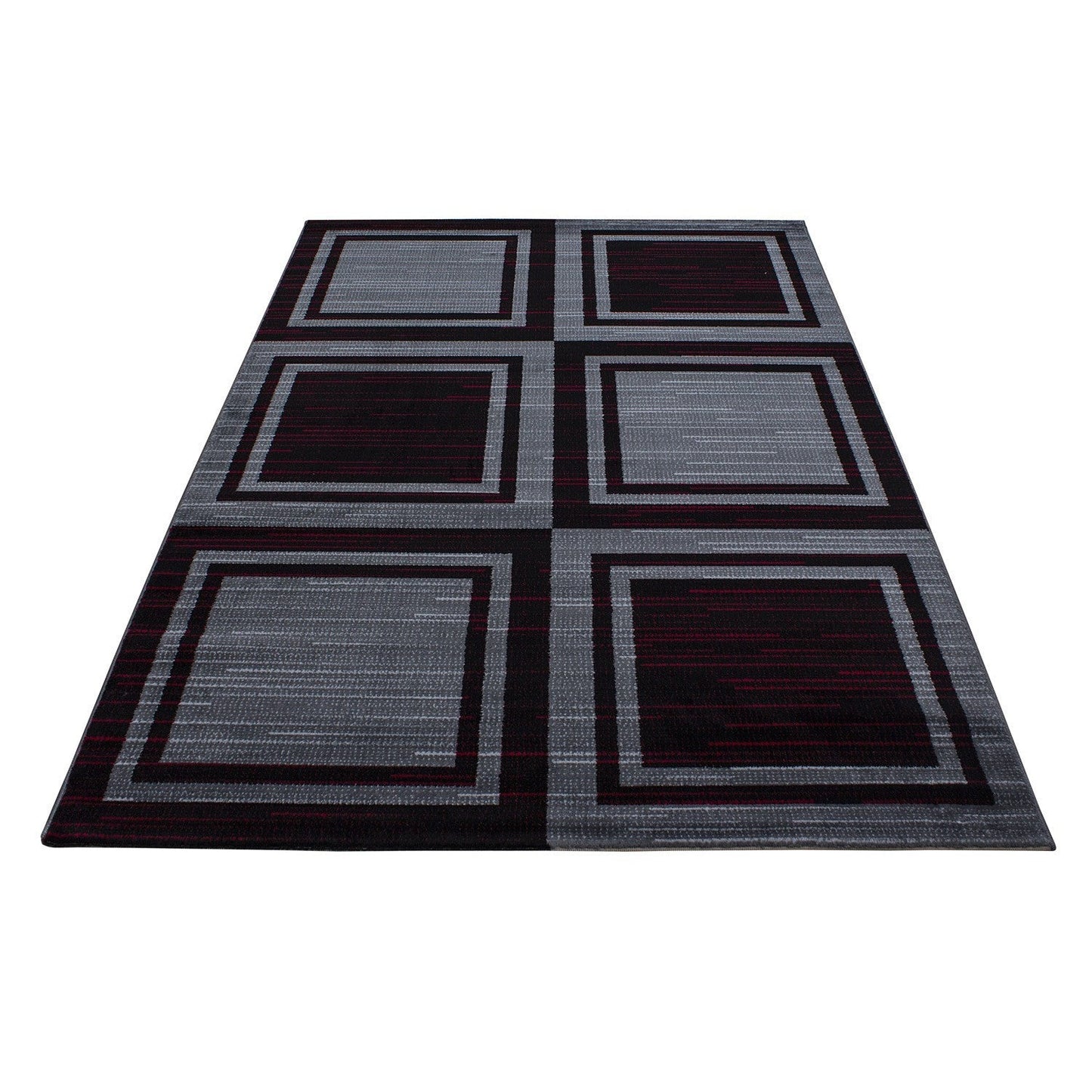 Designer Wohnzimmer Jugendzimmer Teppich mit Blockmuster kariert Schwarz-Rot