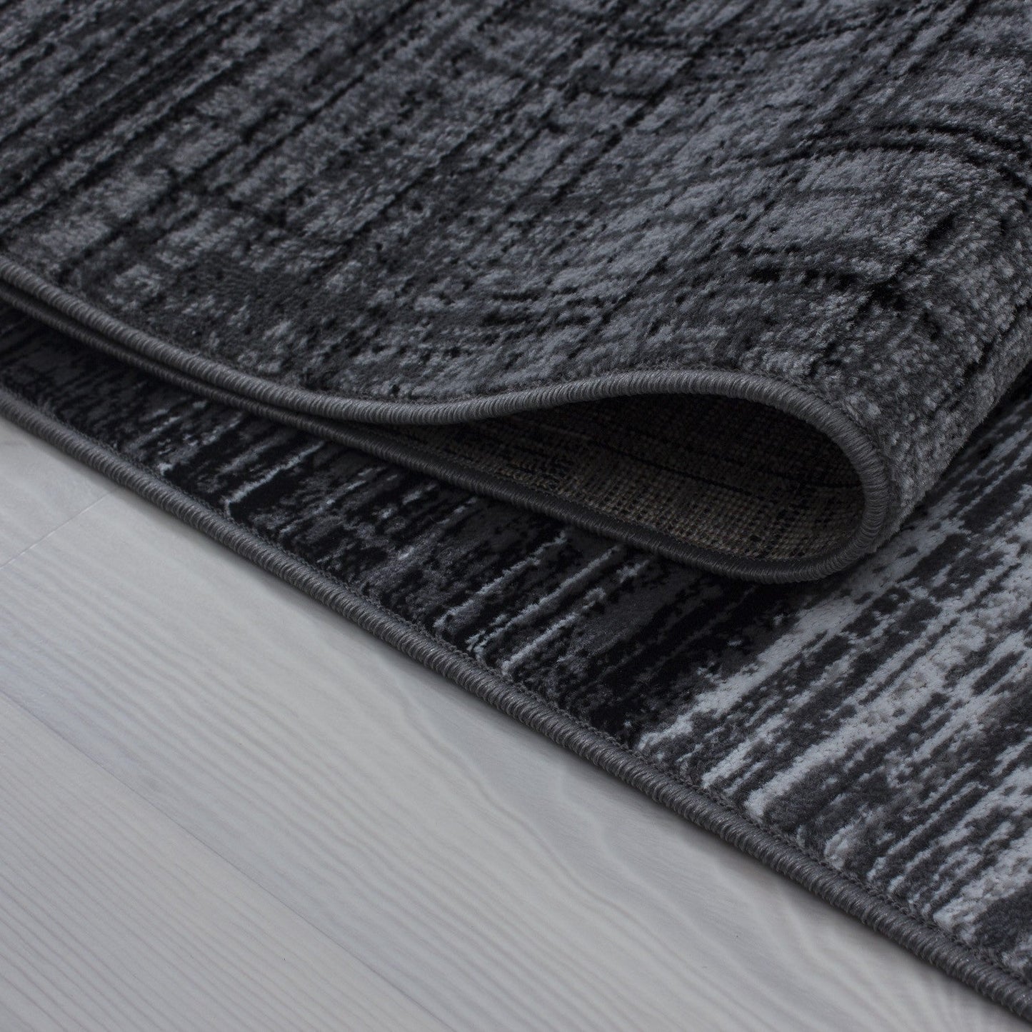 Designer Teppich Modern Kariert Muster Kurzflor Meliert Schwarz Grau Weiss