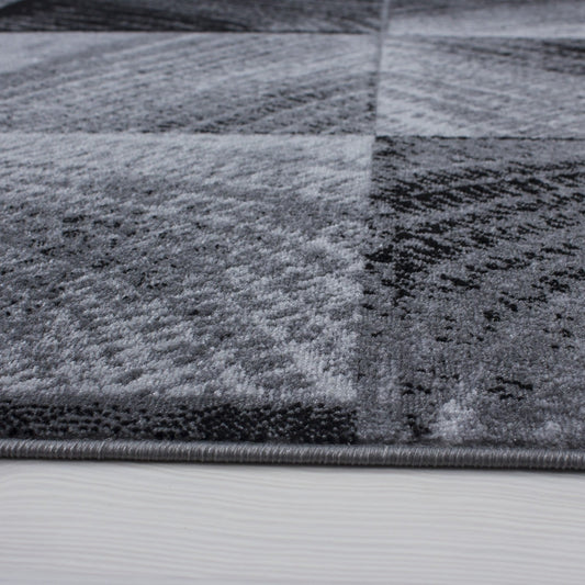 Moderner Designer Wohnzimmer Teppich kariert Wellenmotiv Plus 8003 Schwarz