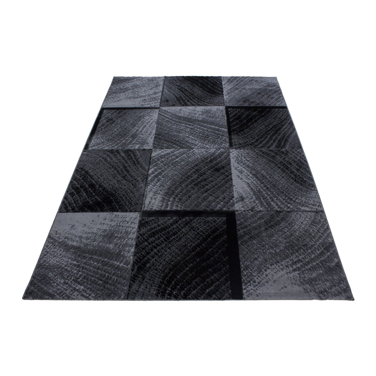 Moderner Designer Wohnzimmer Teppich kariert Wellenmotiv Plus 8003 Schwarz