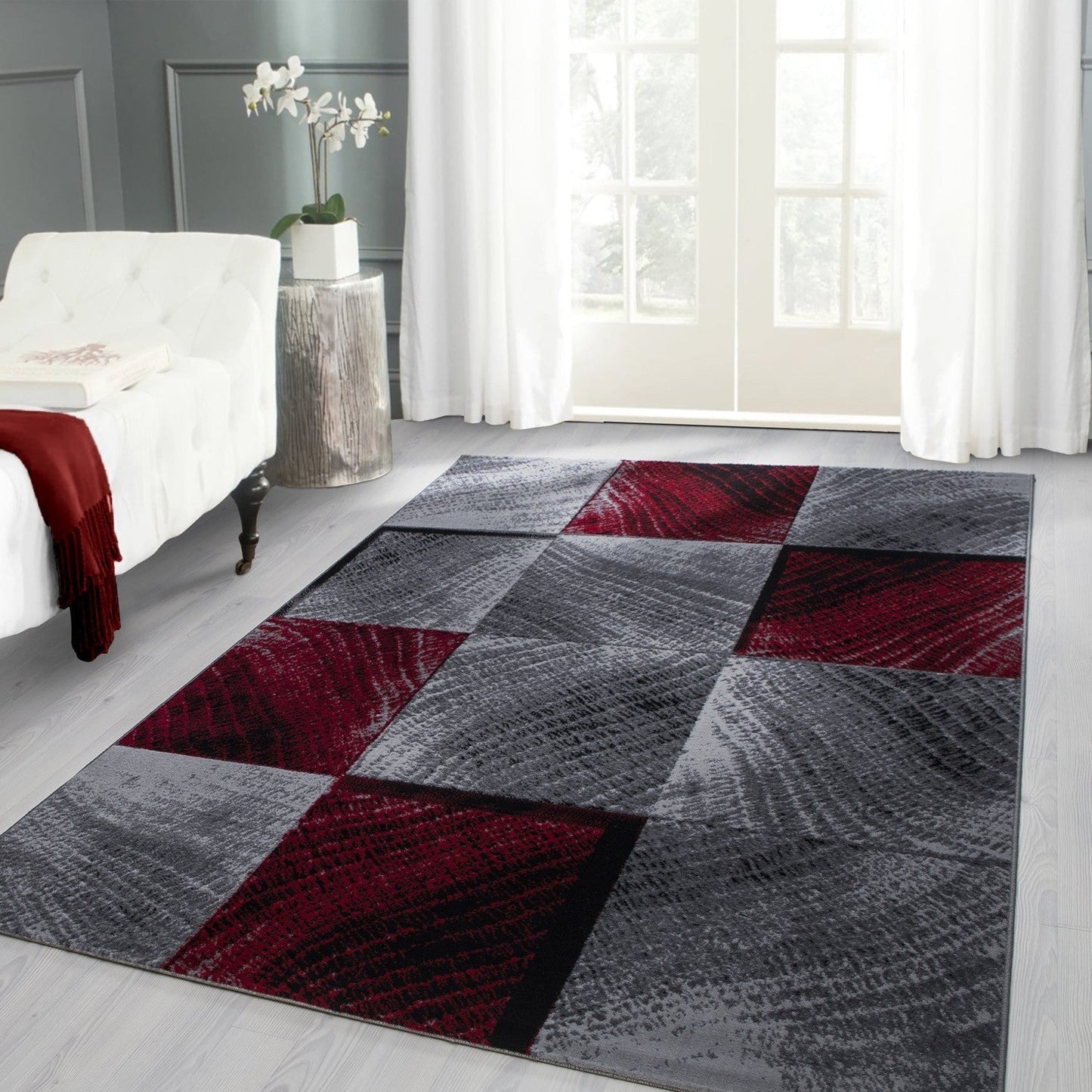 Moderner Designer Wohnzimmer Jugendzimmer Teppich Plus 8003 kariert Rot