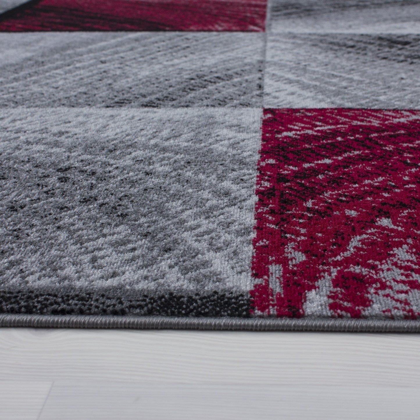 Moderner Designer Wohnzimmer Jugendzimmer Teppich Plus 8003 kariert Rot