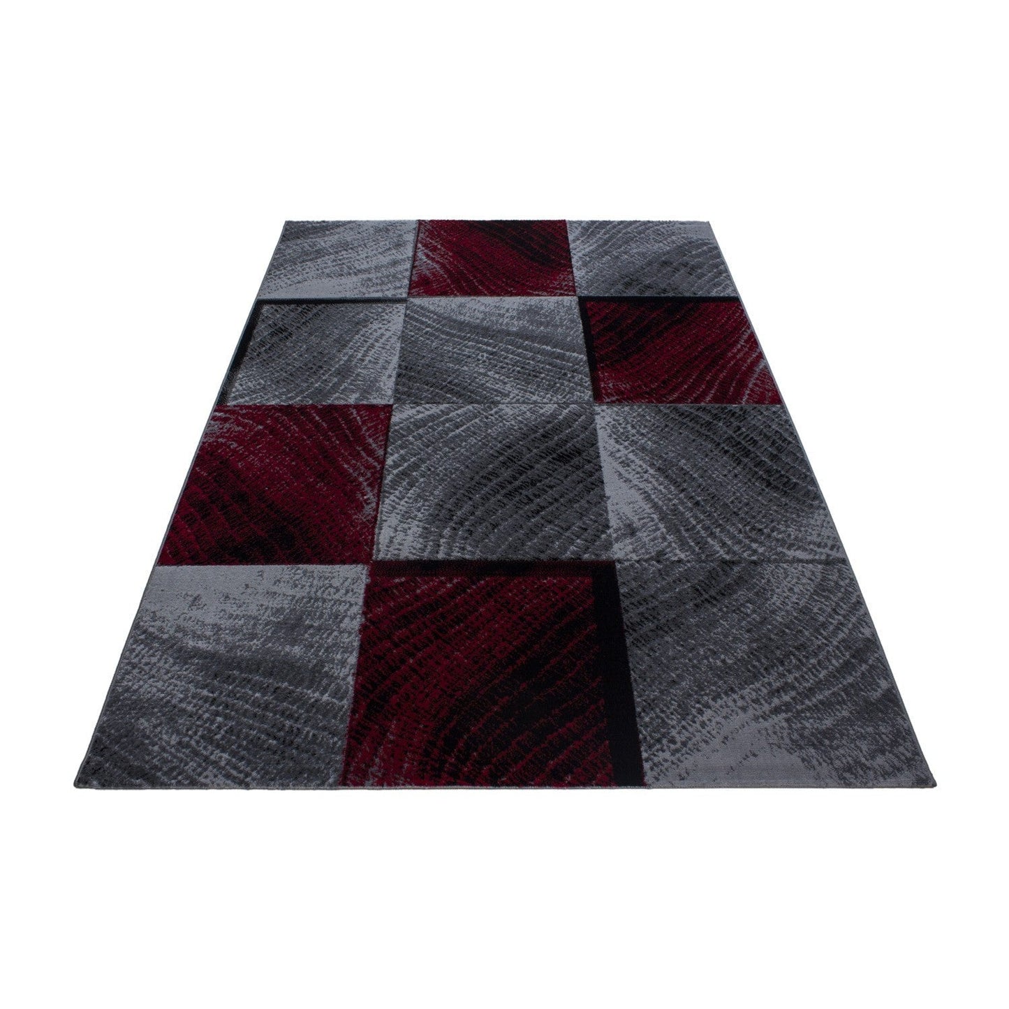 Moderner Designer Wohnzimmer Jugendzimmer Teppich Plus 8003 kariert Rot