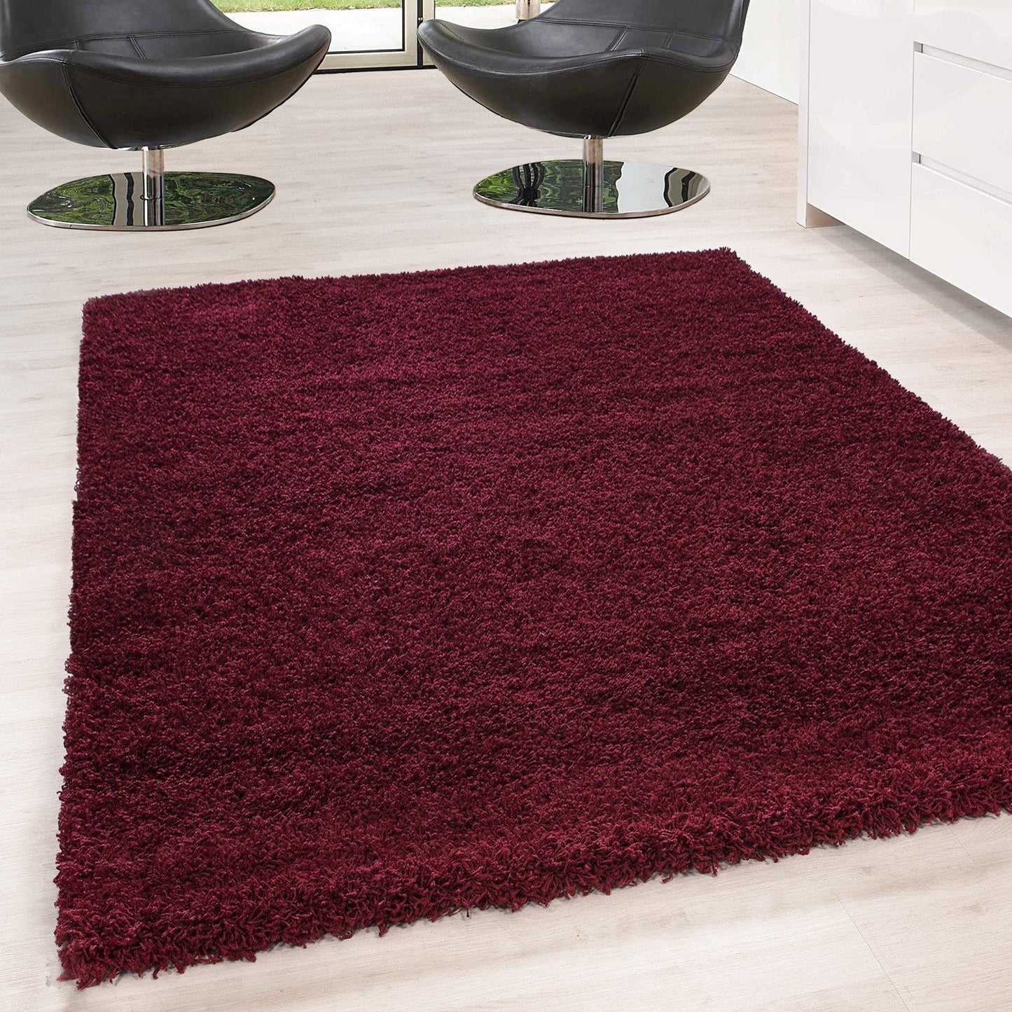 Hochflor Langflor Wohnzimmer DREAM Shaggy Teppich Unifarbe Florhöhe 5cm Rot