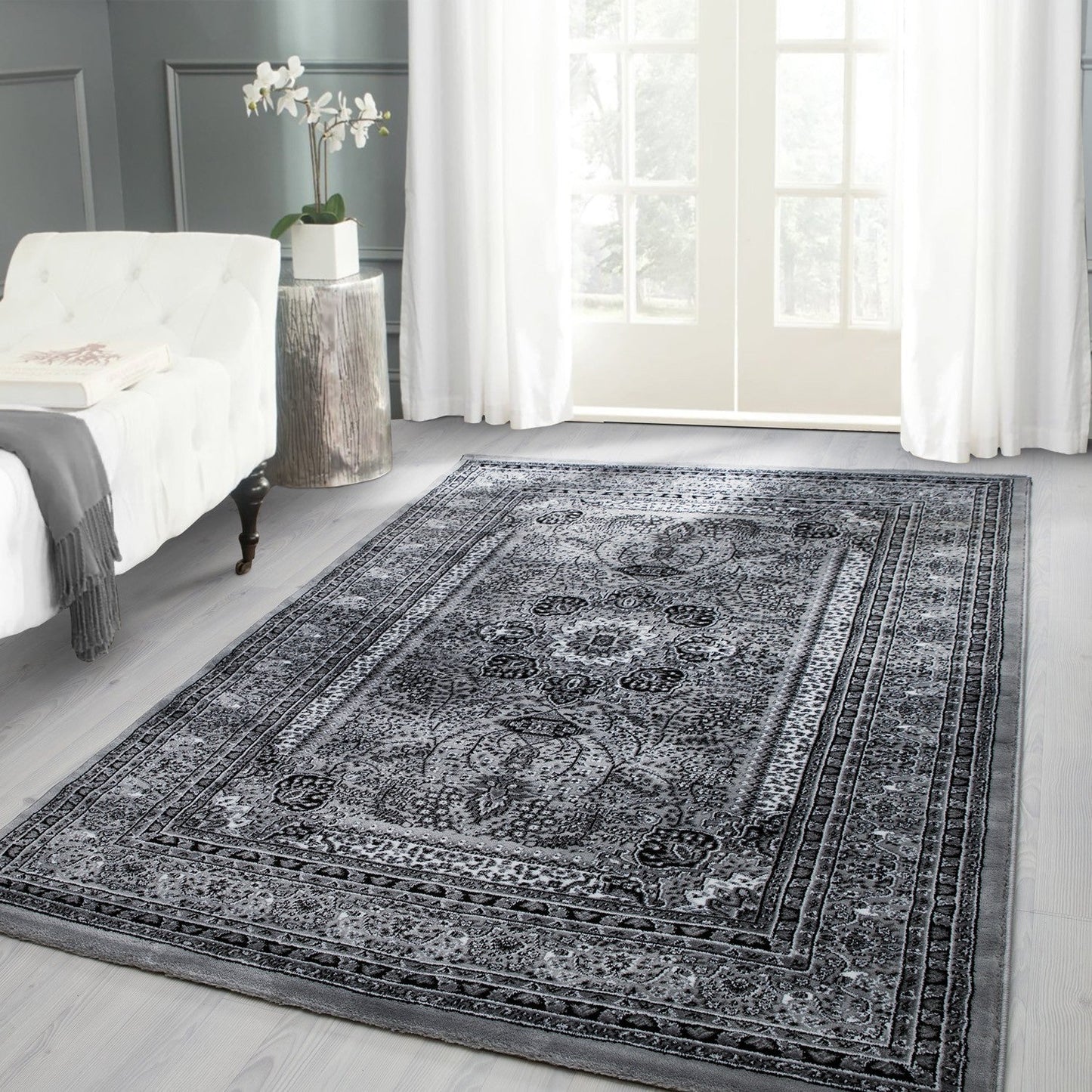 Orientteppich Klassischer Orientalisch Traditional Webteppich Schwarz Grau Weiß