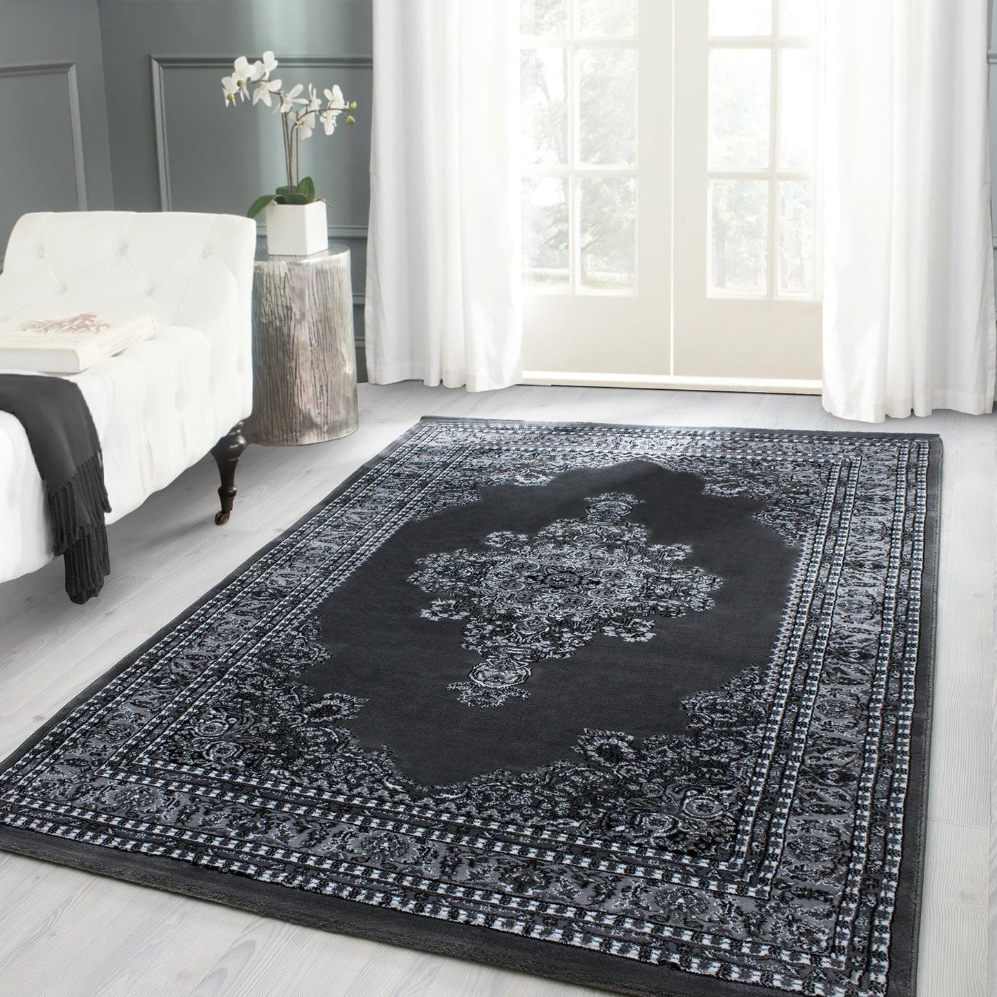 Orientteppich Klassischer Orientalisch Traditional Webteppich Grau Schwarz Weiss