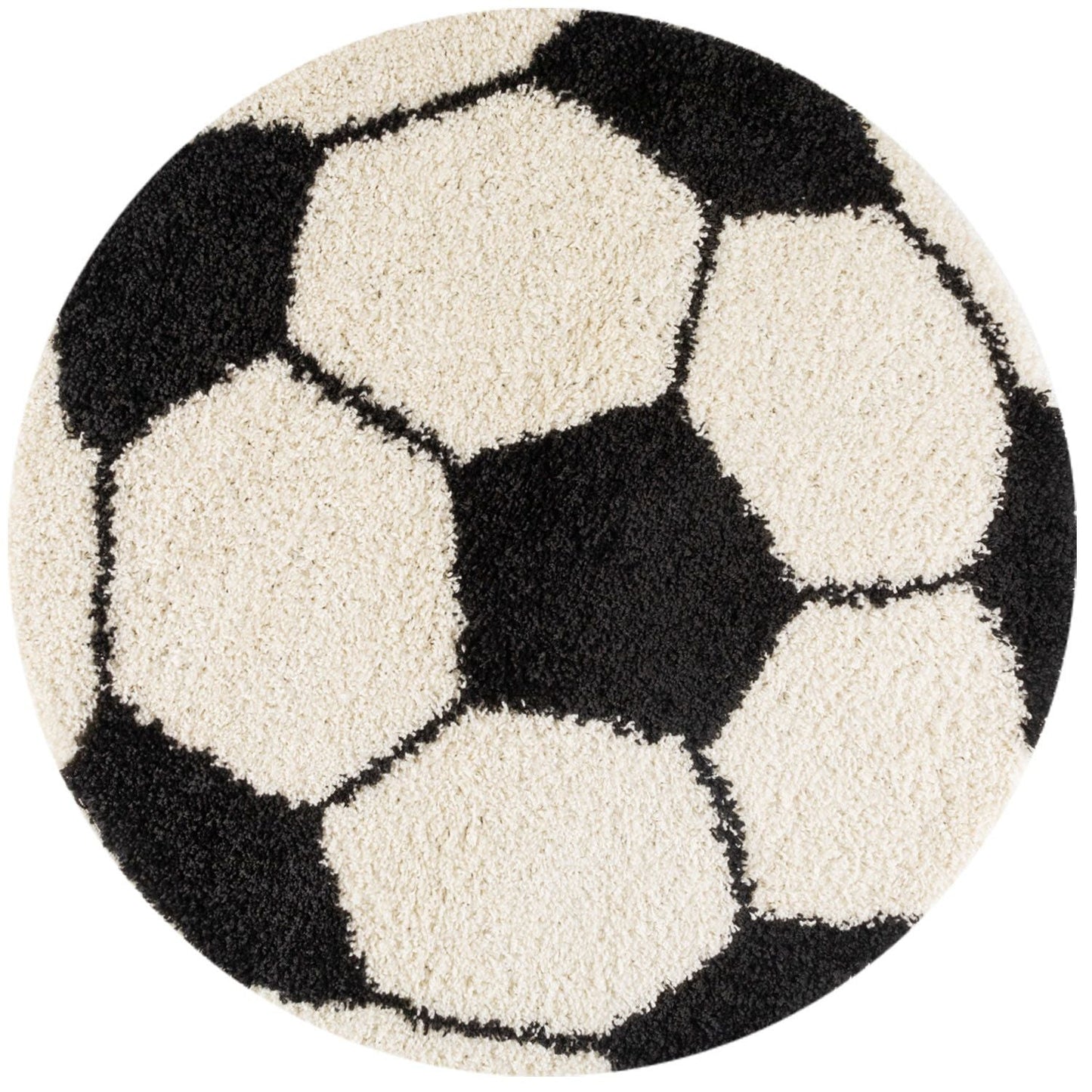 Kinderteppiche, Fußball-Design, Farbe Schwarz, Teppich für Kinderzimmer, Rücken aus Jute