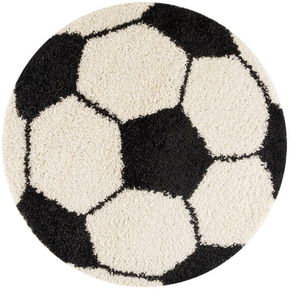 Kinderteppiche, Fußball-Design, Farbe Schwarz, Teppich für Kinderzimmer, Rücken aus Jute