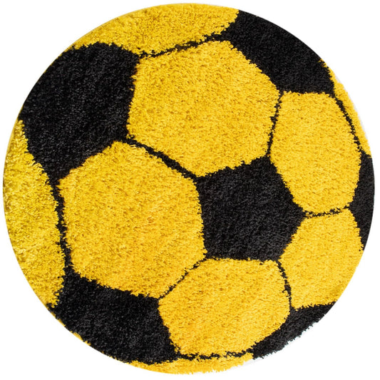 Kinderteppiche, Fußball-Design, Farbe Gelb, Teppich für Kinderzimmer, Rücken aus Jute