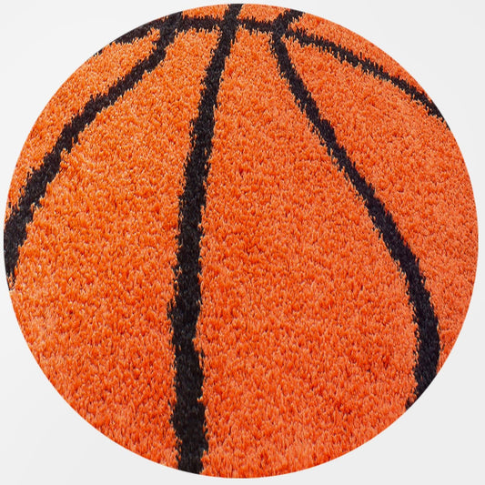 Kinderteppiche, Basketball Design, Farbe Orange, Teppich für Kinderzimmer, Rücken aus Jute