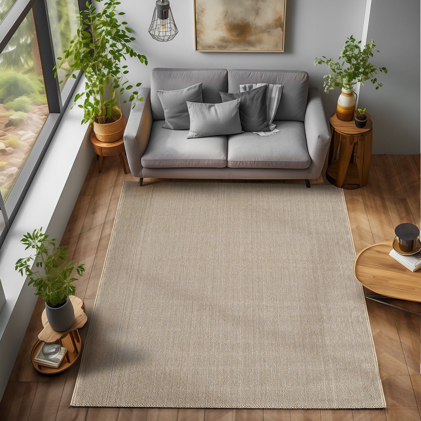 Indoor Teppich, Unicolor- Einfarbig, Farbe Beige, Teppich für Wohnzimmer, Rücken aus Polypropylen