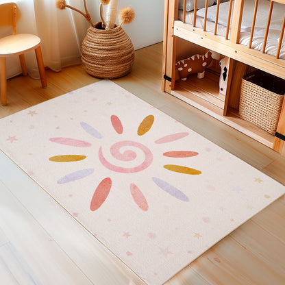 Kinderteppiche, Floral-Sonne, Farbe Creme, Teppich für Kinderzimmer, Rücken aus Latex