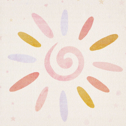 Kinderteppiche, Floral-Sonne, Farbe Creme, Teppich für Kinderzimmer, Rücken aus Latex