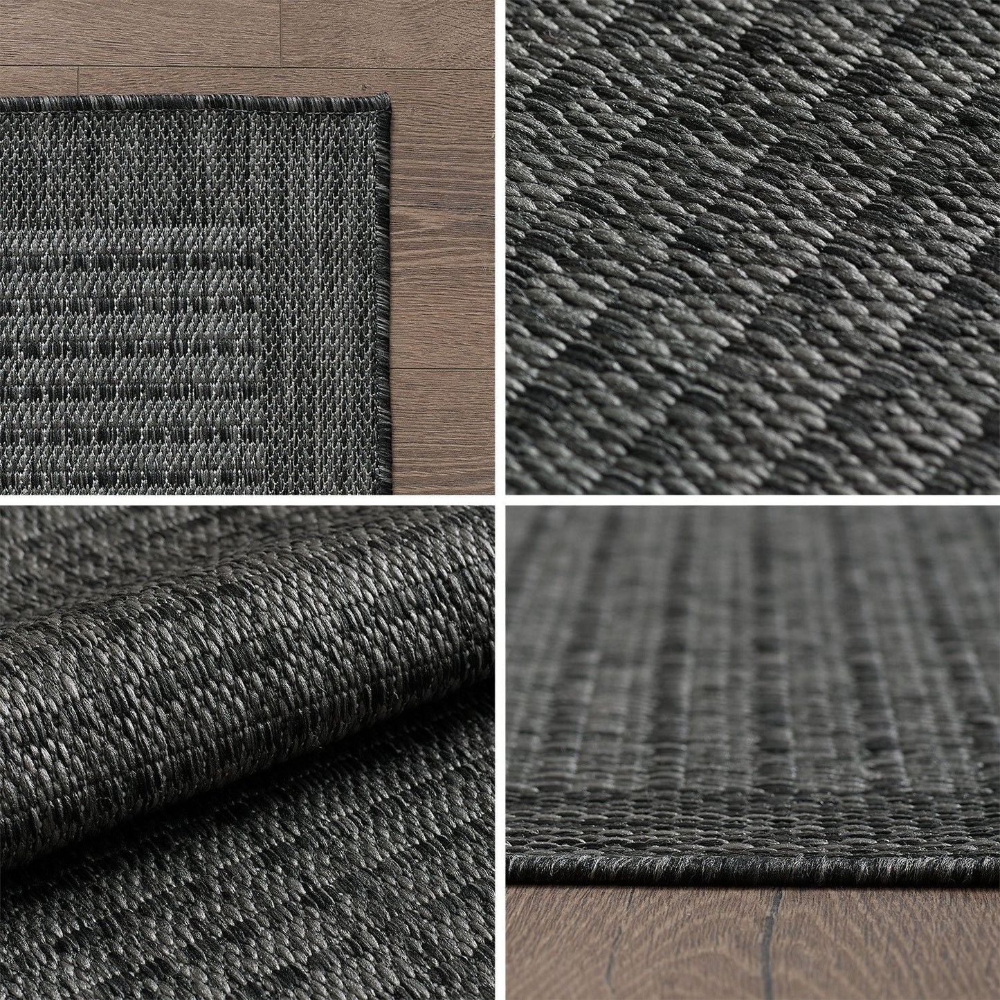 Outdoorteppiche, Unicolor, Farbe Schwarz, Teppich für Terasse-Balkon-Küche, Rücken aus Polypropylen