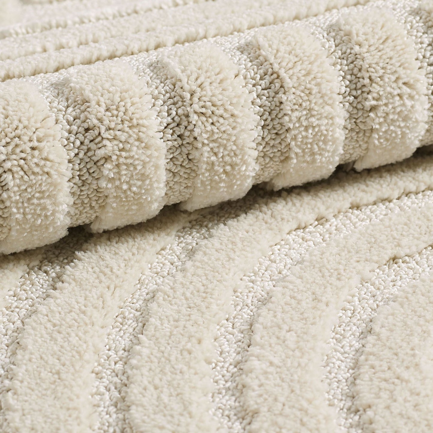 Hochflorteppiche, Skandinavischer Boho, Farbe Creme, Teppich für Wohnzimmer, Rücken aus Jute