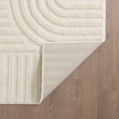 Hochflorteppiche, Skandinavischer Boho, Farbe Creme, Teppich für Wohnzimmer, Rücken aus Jute