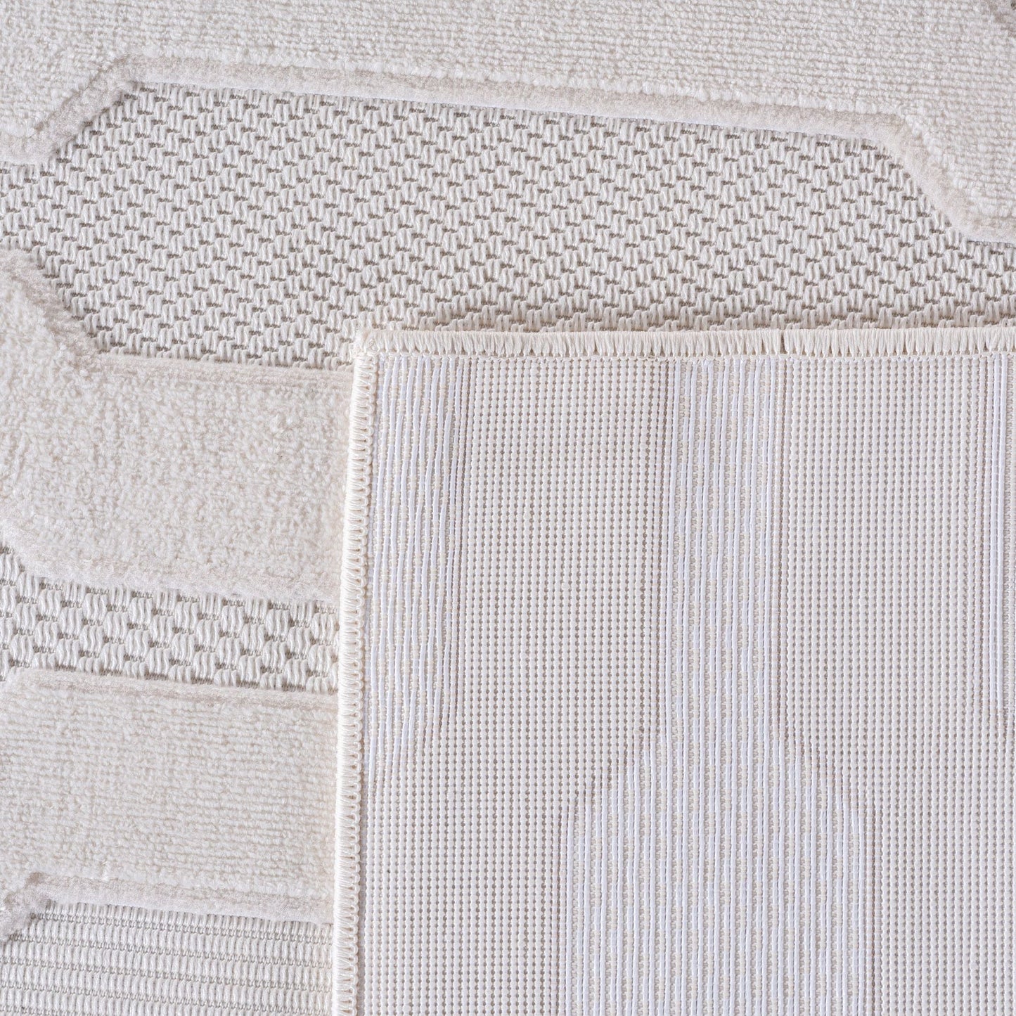 Kurzflor Teppich,3D Design,Farbe Creme,Teppich für Wohnzimmer,Rücken aus fibrilliertes Garn