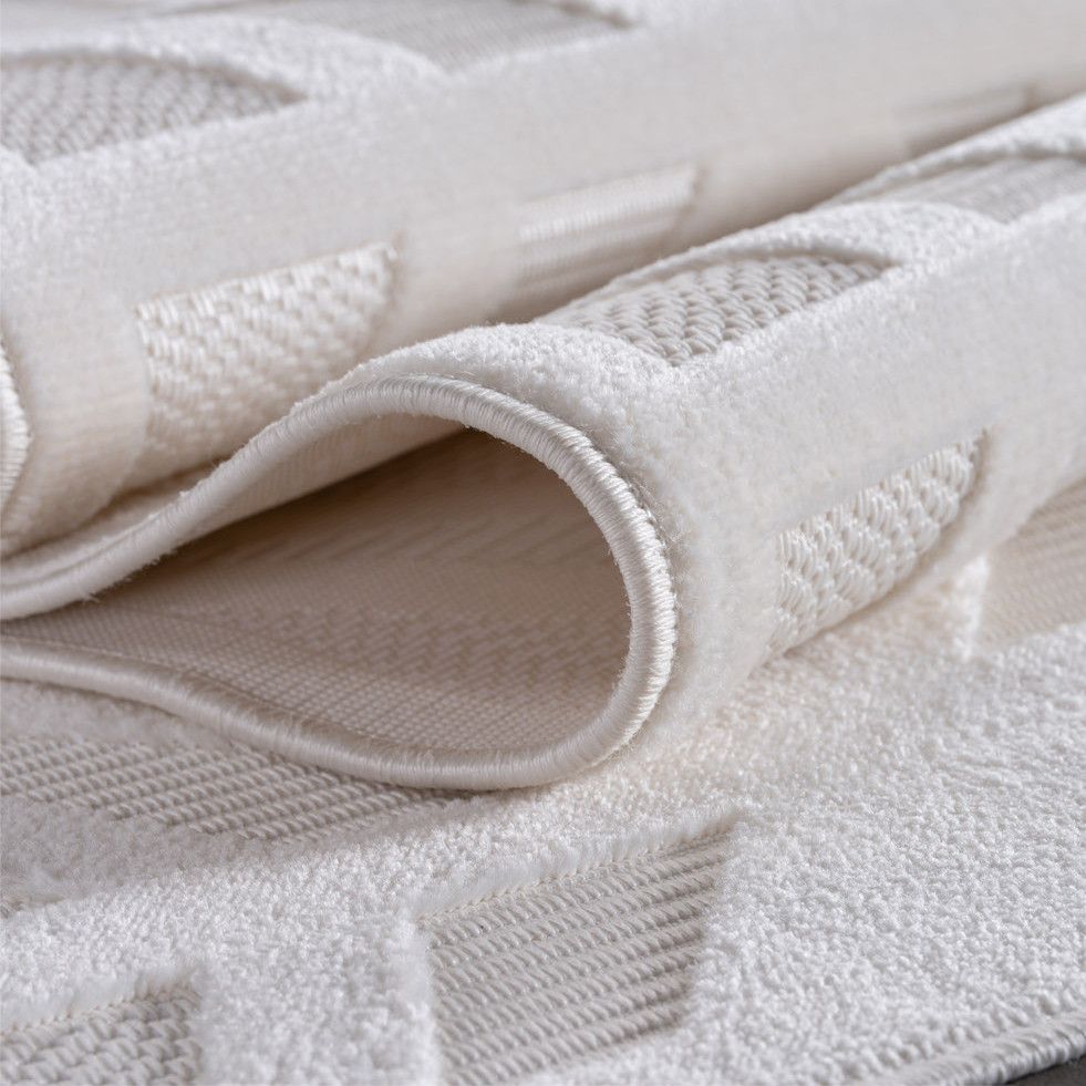 Kurzflor Teppich,3D Design,Farbe Creme,Teppich für Wohnzimmer,Rücken aus fibrilliertes Garn