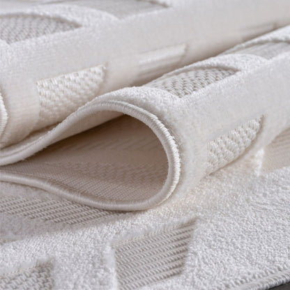 Kurzflor Teppich,3D Design,Farbe Creme,Teppich für Wohnzimmer,Rücken aus fibrilliertes Garn