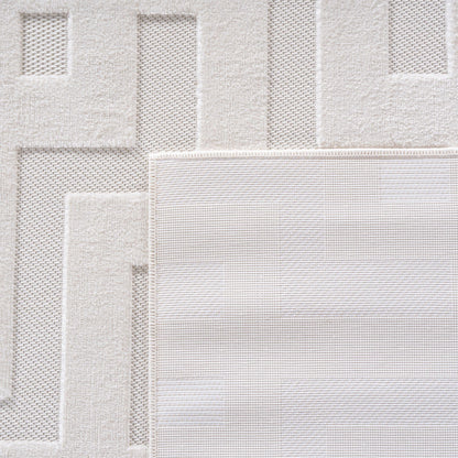 Kurzflor Teppich,3D Design,Farbe Creme,Teppich für Wohnzimmer,Rücken aus fibrilliertes Garn