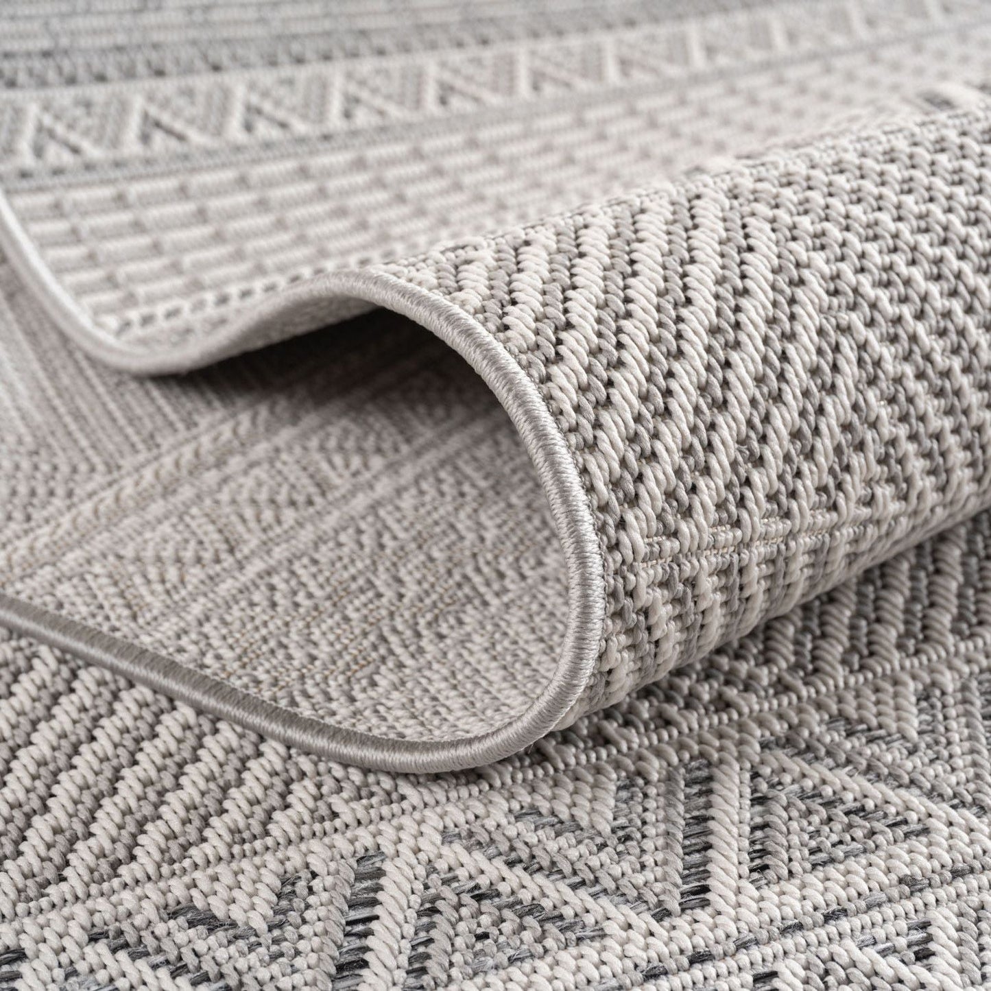 Outdoorteppiche Grau 8x25 cm Läufer, Wetterfest & UV-beständig, ideal für Küche, Balkon, Terrasse auch Wohnzimmer und Esszimmer, Palmblätter-Design, Leicht zu Reinigen