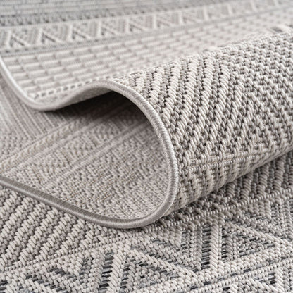 Outdoorteppiche Grau 8x25 cm Läufer, Wetterfest & UV-beständig, ideal für Küche, Balkon, Terrasse auch Wohnzimmer und Esszimmer, Palmblätter-Design, Leicht zu Reinigen