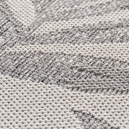 Outdoorteppiche Grau 8x25 cm Läufer, Wetterfest & UV-beständig, ideal für Küche, Balkon, Terrasse auch Wohnzimmer und Esszimmer, Palmblätter-Design, Leicht zu Reinigen