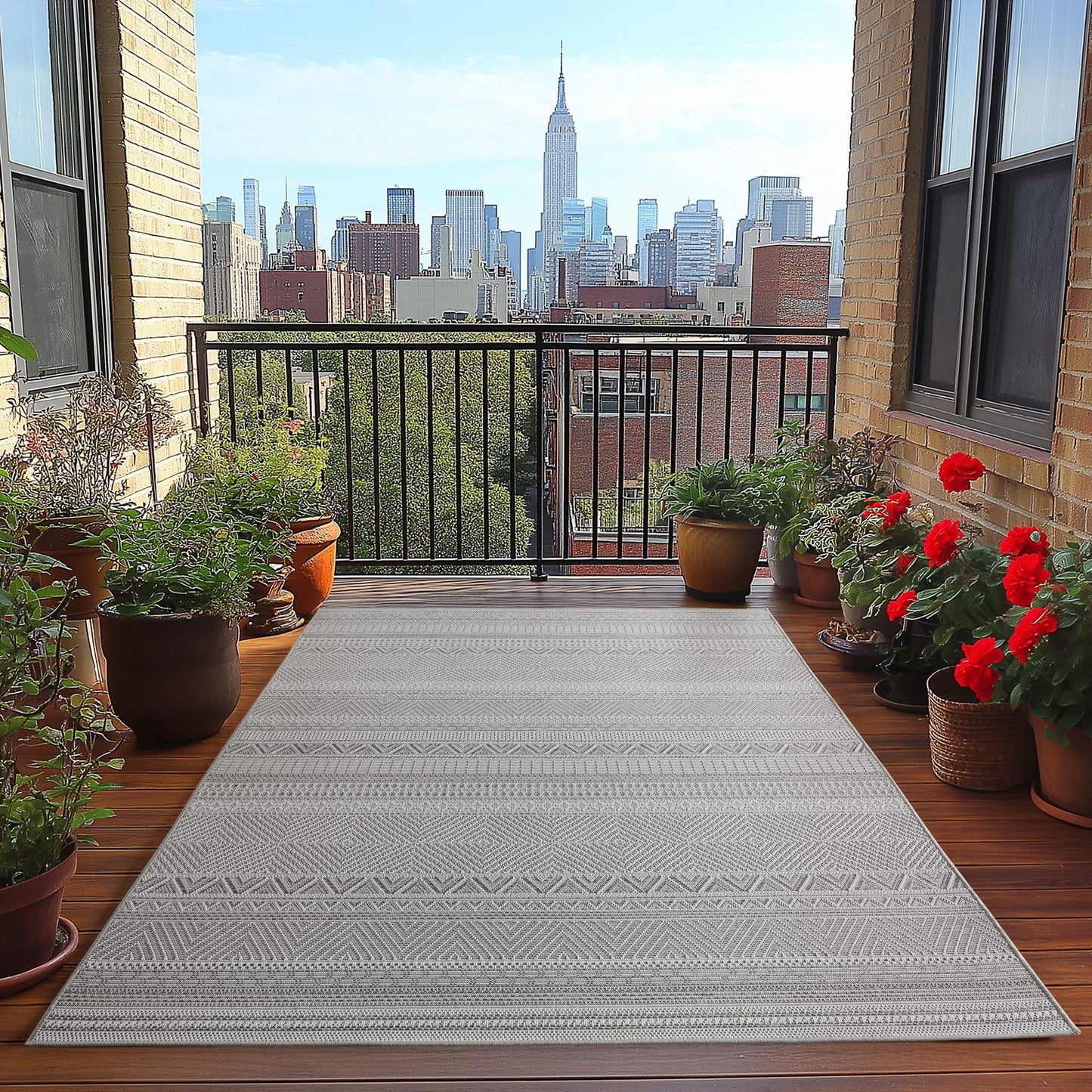 Outdoorteppiche Grau 8x25 cm Läufer, Wetterfest & UV-beständig, ideal für Küche, Balkon, Terrasse auch Wohnzimmer und Esszimmer, Skandinavisches Boho-Design, Leicht zu Reinigen