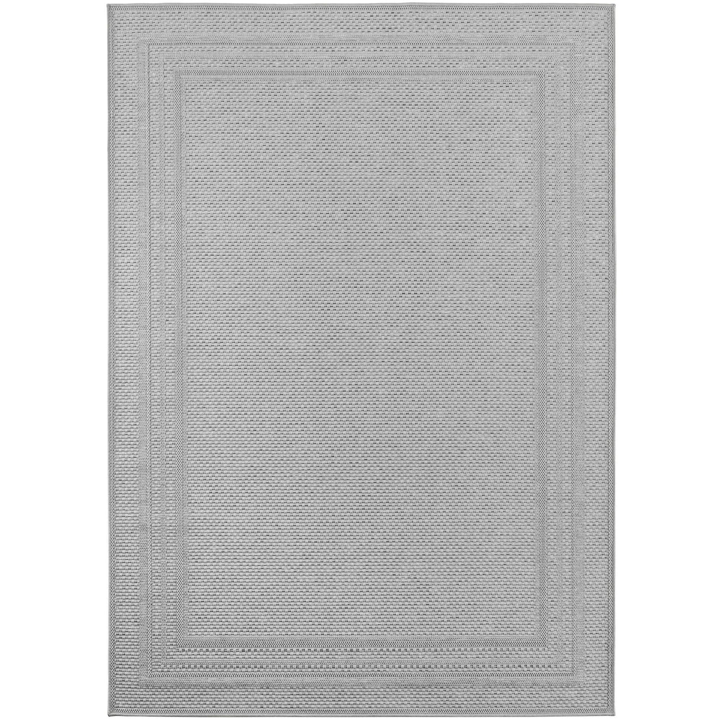 Outdoorteppiche Grau 8x25 cm Läufer, Wetterfest & UV-beständig, ideal für Küche, Balkon, Terrasse auch Wohnzimmer und Esszimmer, Einfarbiges Design mit Bordüre, Leicht zu Reinigen