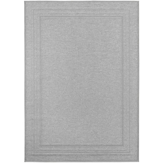 Outdoorteppiche Grau 8x25 cm Läufer, Wetterfest & UV-beständig, ideal für Küche, Balkon, Terrasse auch Wohnzimmer und Esszimmer, Einfarbiges Design mit Bordüre, Leicht zu Reinigen