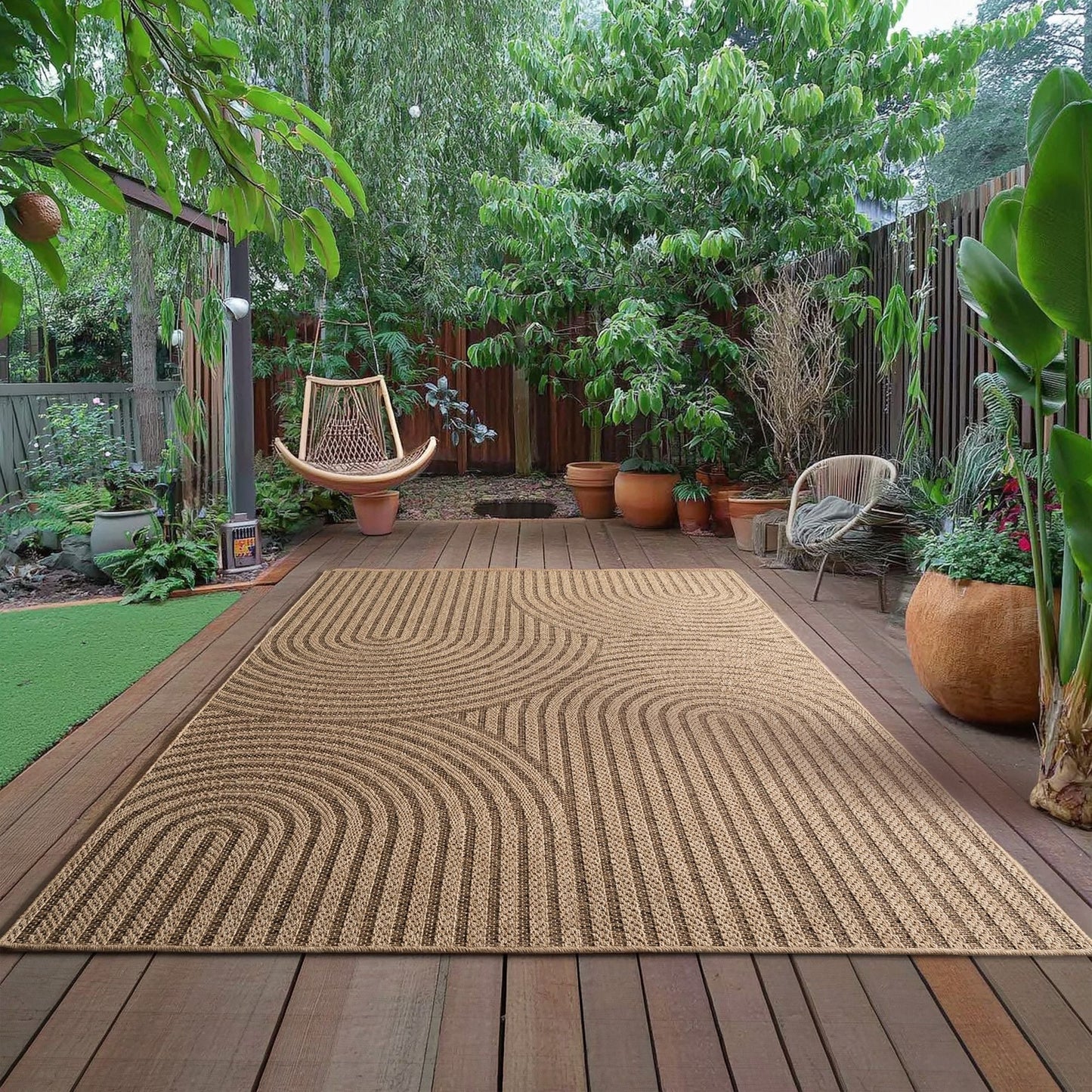 In- & Outdoorteppiche – robust, wetterfest & pflegeleicht im natürlichen Jute-Look, ideal für Wohnzimmer, Küche, Terrasse, Garten und Balkon, 8x25 cm