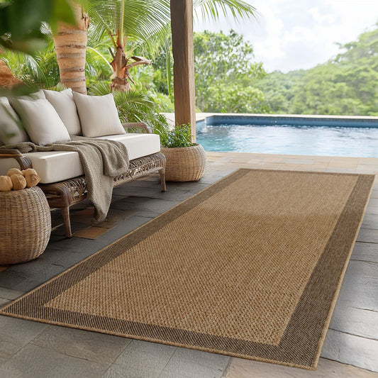 In- & Outdoorteppiche – robust, wetterfest & pflegeleicht im natürlichen Jute-Look, ideal für Wohnzimmer, Küche, Terrasse, Garten und Balkon, 8x25 cm