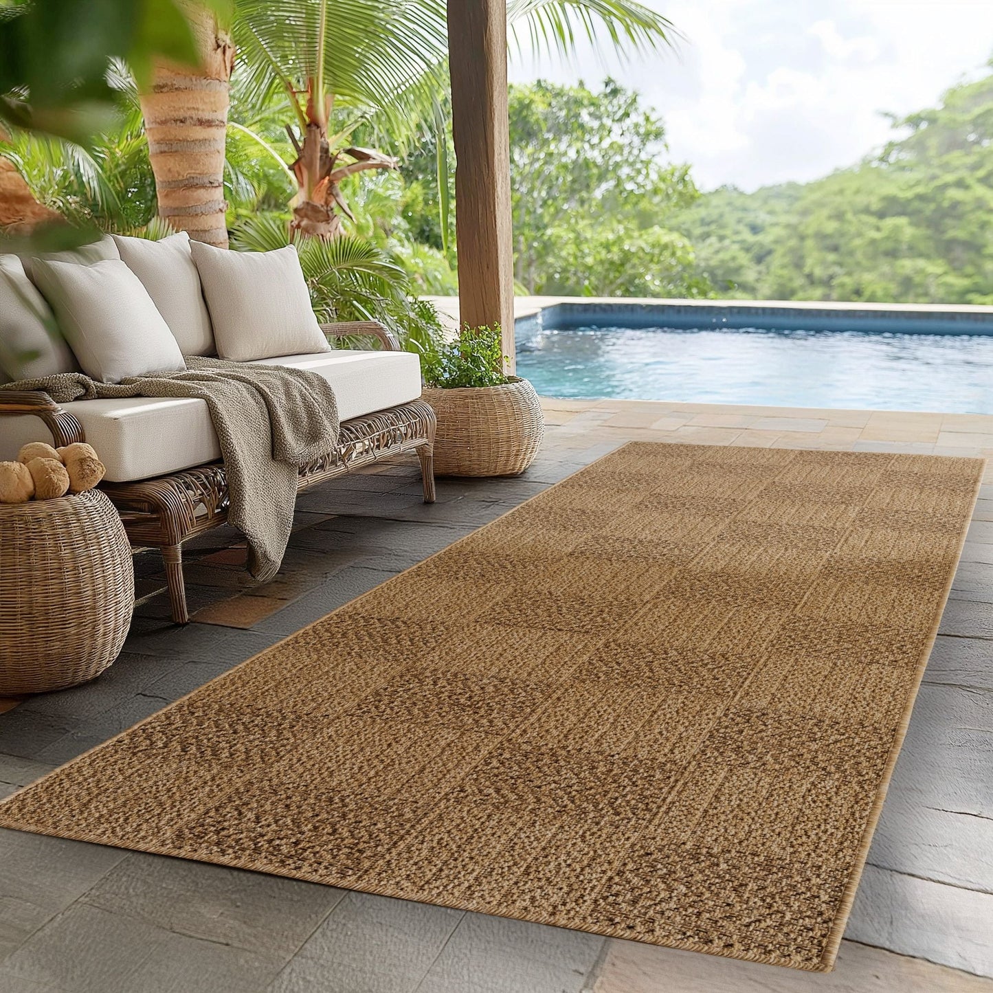 In- & Outdoorteppiche – robust, wetterfest & pflegeleicht im natürlichen Jute-Look, ideal für Wohnzimmer, Küche, Terrasse, Garten und Balkon, 8x25 cm