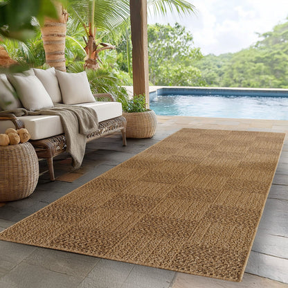In- & Outdoorteppiche – robust, wetterfest & pflegeleicht im natürlichen Jute-Look, ideal für Wohnzimmer, Küche, Terrasse, Garten und Balkon, 8x25 cm